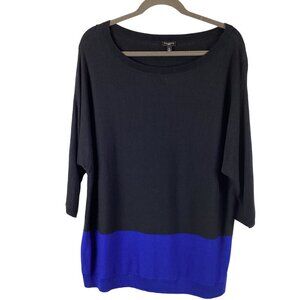 Talbots Womens Black‎ & Blue Color Block 3/4 Sleeve Sweater Top Size 1X